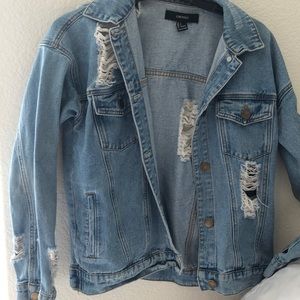 Oversized distressed denim jacket